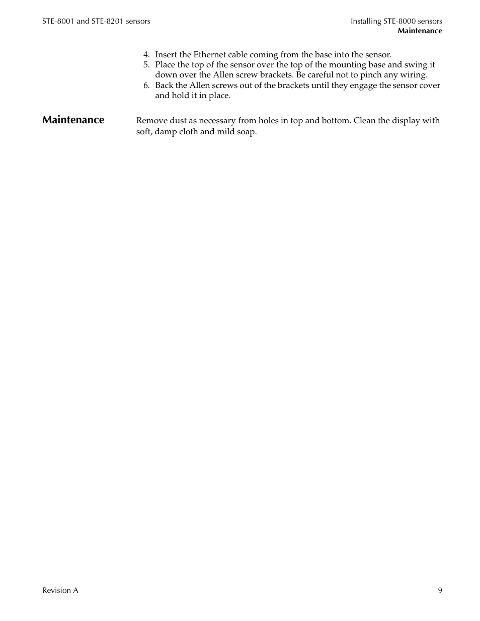 Maintenance | Titus Sensor STE-8001 and STE-8201 User Manual | Page 9 / 34
