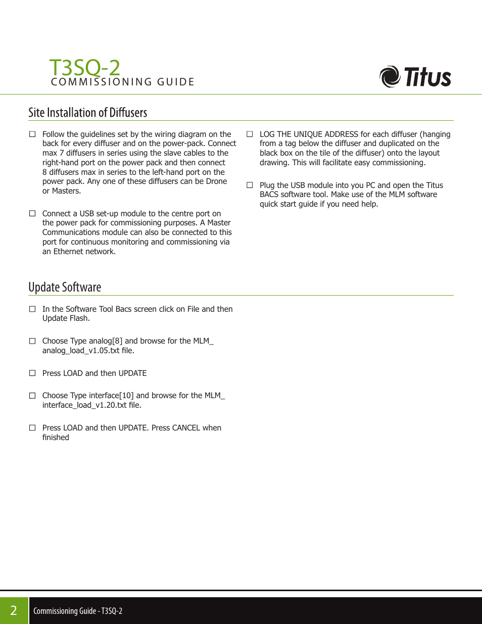 T3sq-2, Update software | Titus T3SQ-2 Commissioning Guide User Manual | Page 2 / 4