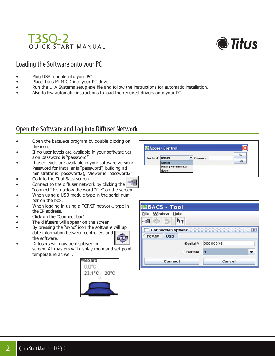 T3sq-2, Loading the software onto your pc | Titus T3SQ-2 QuickStart Manual User Manual | Page 2 / 4