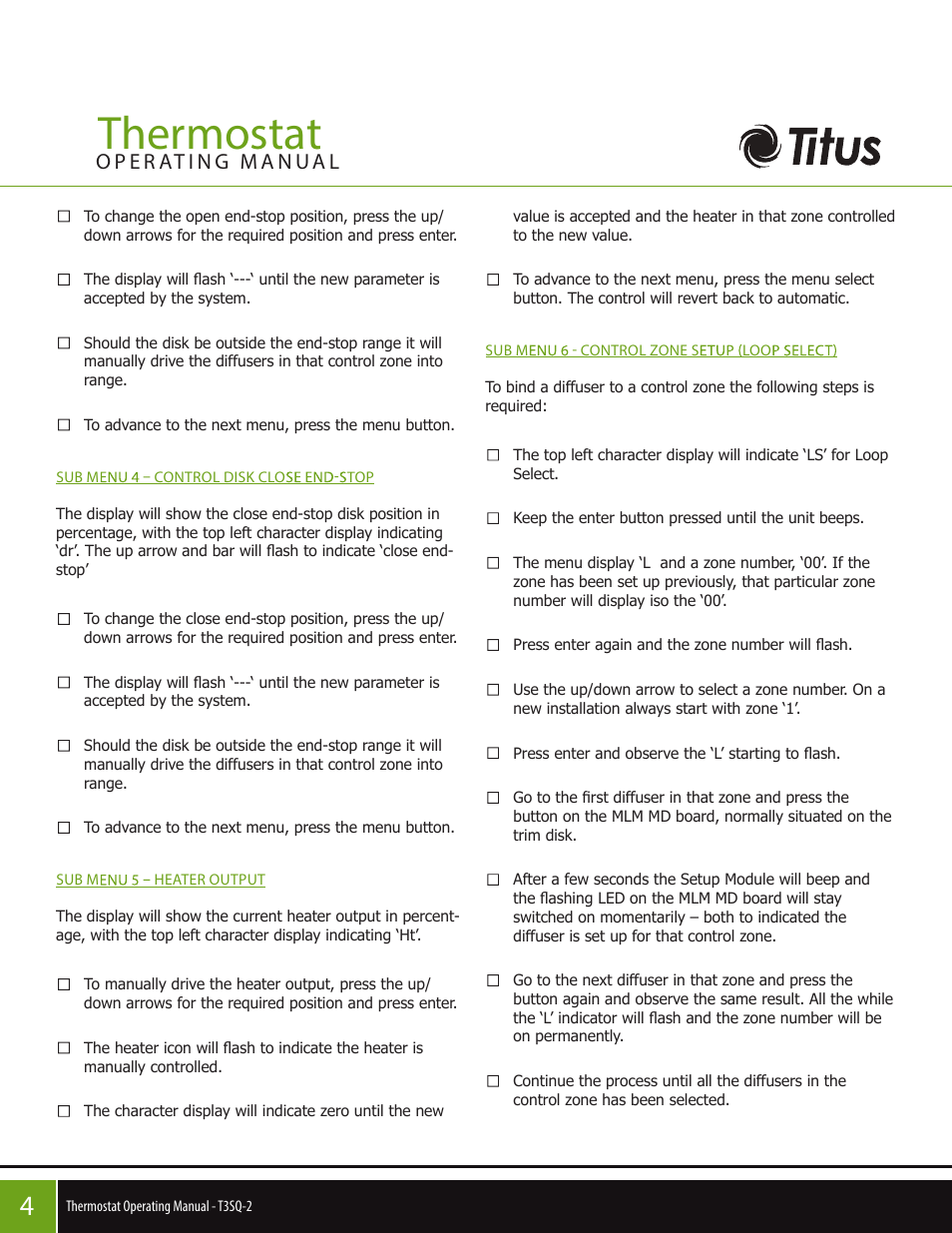 Thermostat | Titus T3SQ-2 Thermostat Operating Manual User Manual | Page 4 / 6