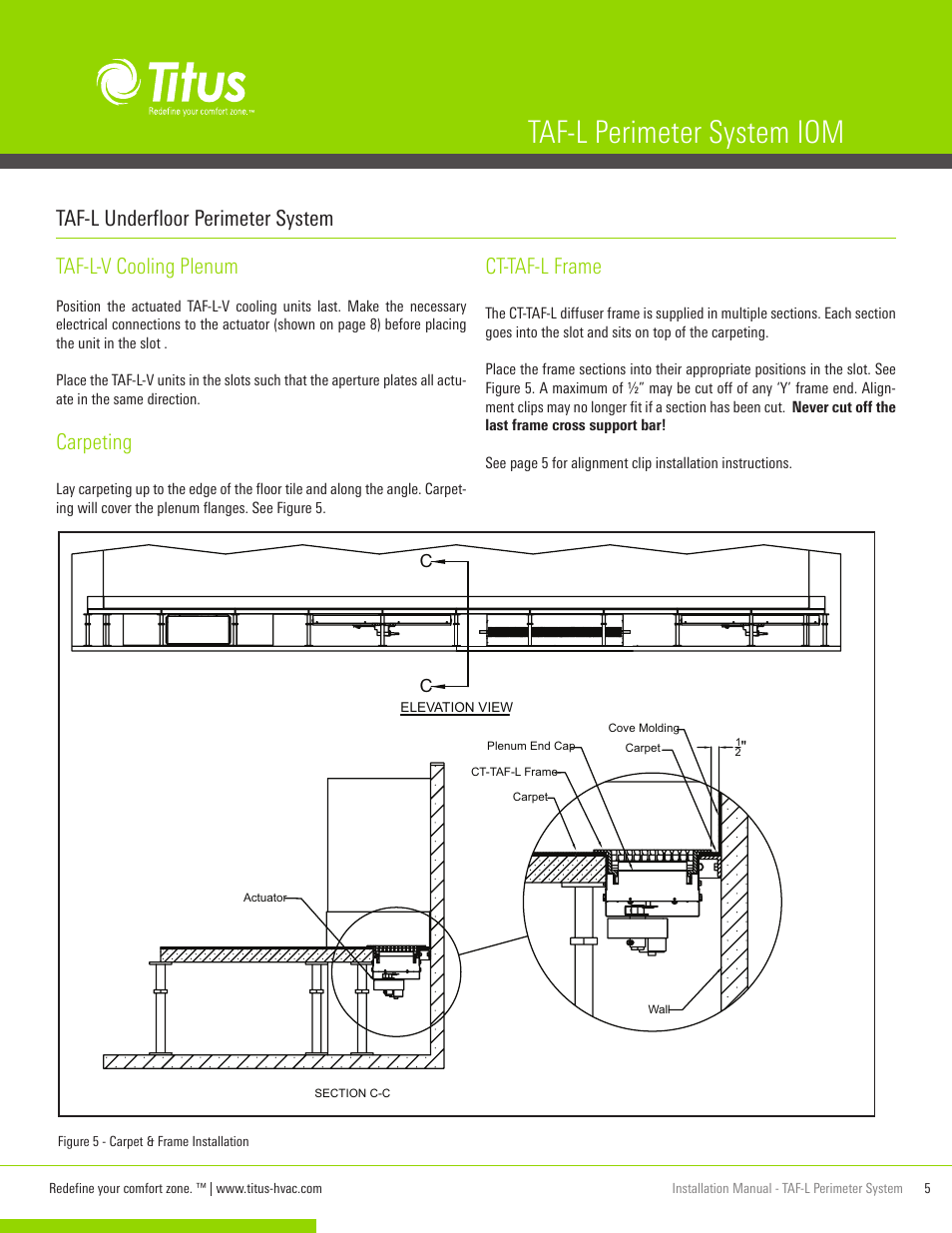 Taf-l perimeter system iom, Taf-l-v cooling plenum, Carpeting | Ct-taf-l frame, Taf-l underfloor perimeter system | Titus TAF-L Perimeter System IOM User Manual | Page 5 / 10