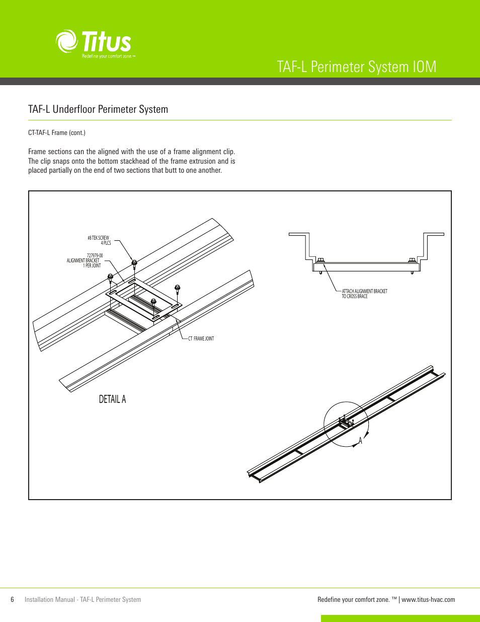 Taf-l perimeter system iom, Detail a, Taf-l underfloor perimeter system | Titus TAF-L Perimeter System IOM User Manual | Page 6 / 10