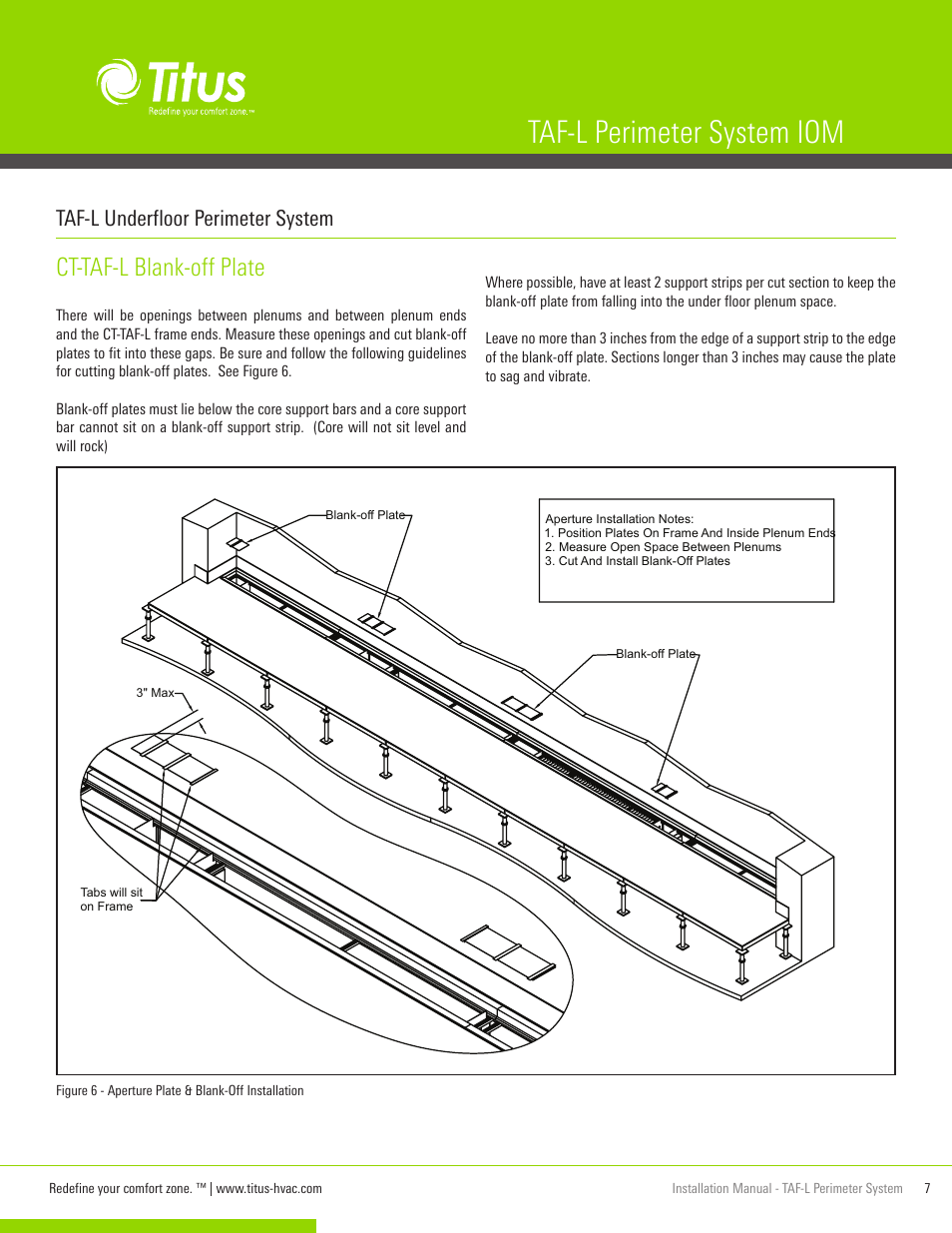 Taf-l perimeter system iom, Ct-taf-l blank-off plate, Taf-l underfloor perimeter system | Titus TAF-L Perimeter System IOM User Manual | Page 7 / 10