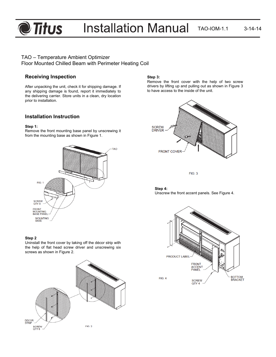 Titus TAO IOM User Manual | 3 pages