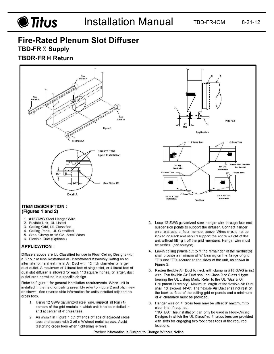 Titus TBD/TBDR-FR IOM User Manual | 2 pages