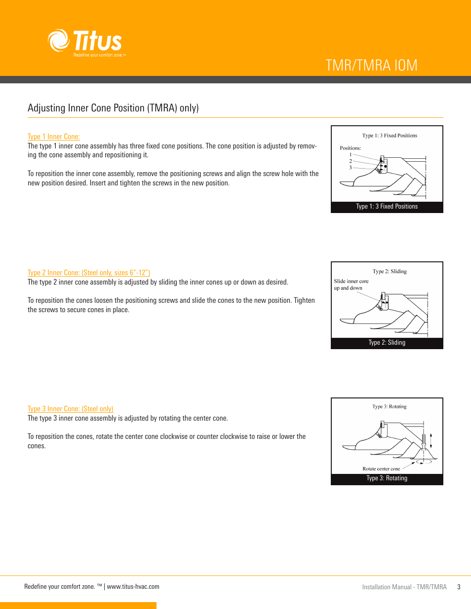 Tmr/tmra iom, Adjusting inner cone position (tmra) only) | Titus TMR / TMRA IOM User Manual | Page 3 / 4