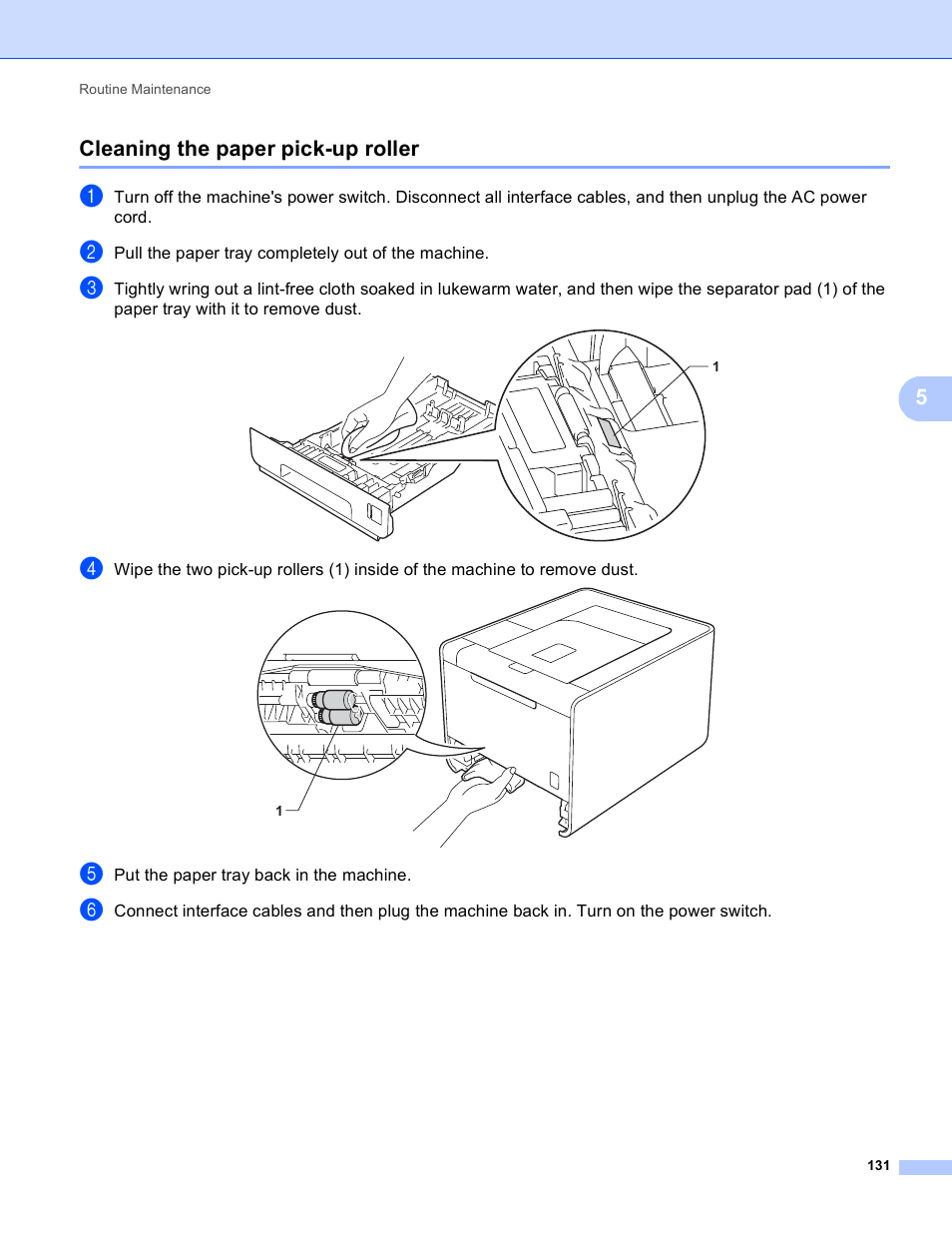 Cleaning the paper pick-up roller, 5cleaning the paper pick-up roller | Brother HL 4570CDWT User Manual | Page 137 / 200