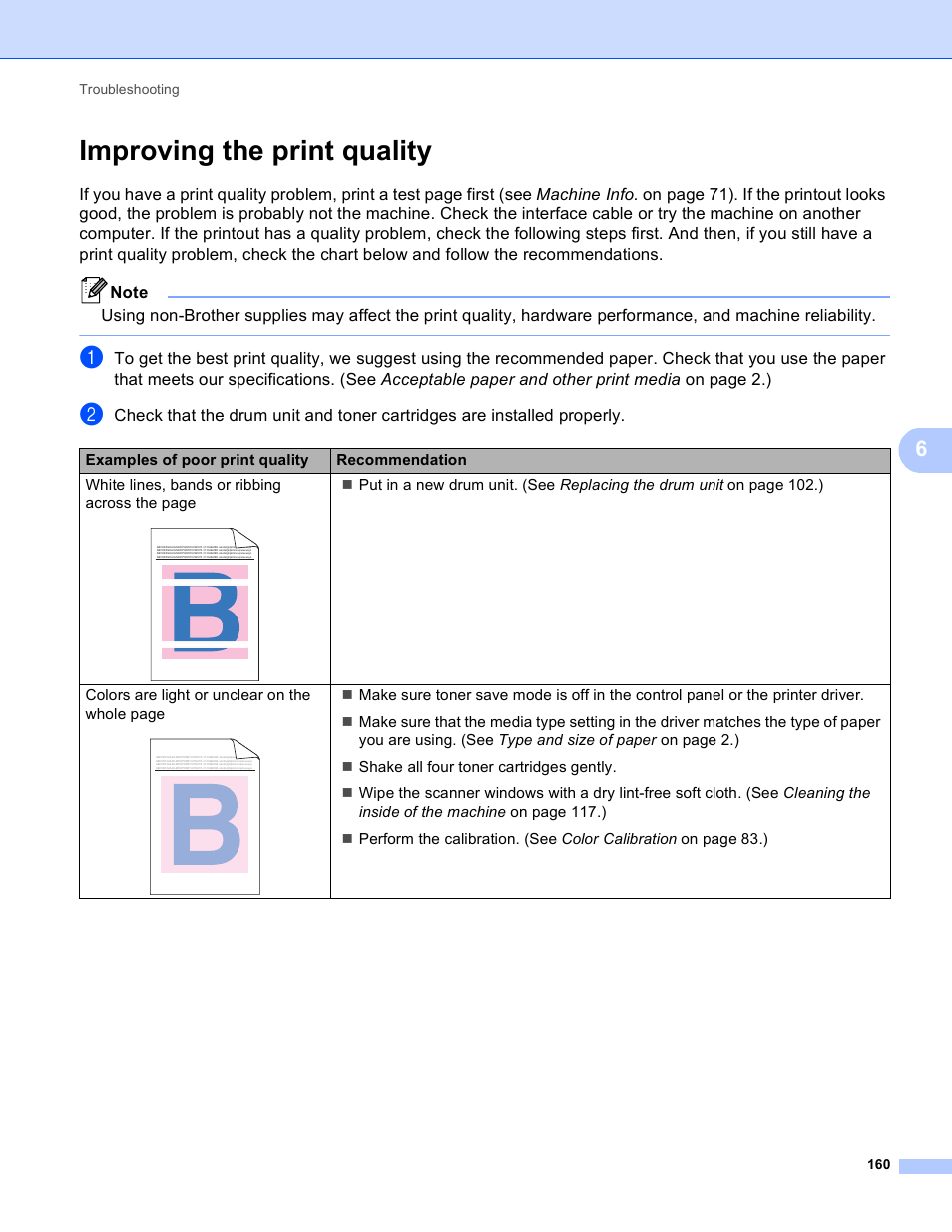 Improving the print quality | Brother HL 4570CDWT User Manual | Page 166 / 200