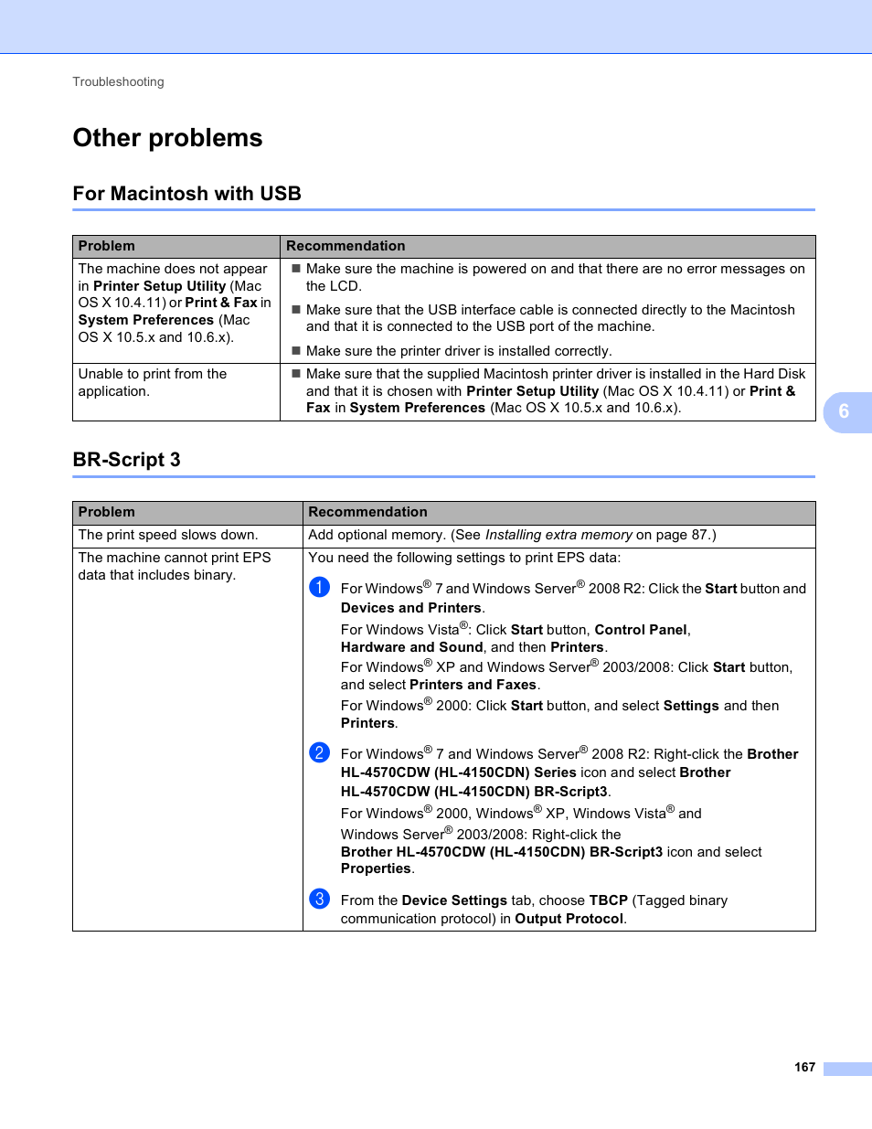 Other problems, For macintosh with usb, Br-script 3 | For macintosh with usb br-script 3 | Brother HL 4570CDWT User Manual | Page 173 / 200