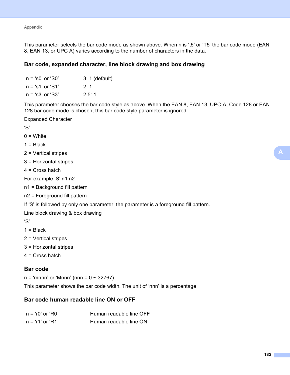 Bar code, Bar code human readable line on or off | Brother HL 4570CDWT User Manual | Page 188 / 200