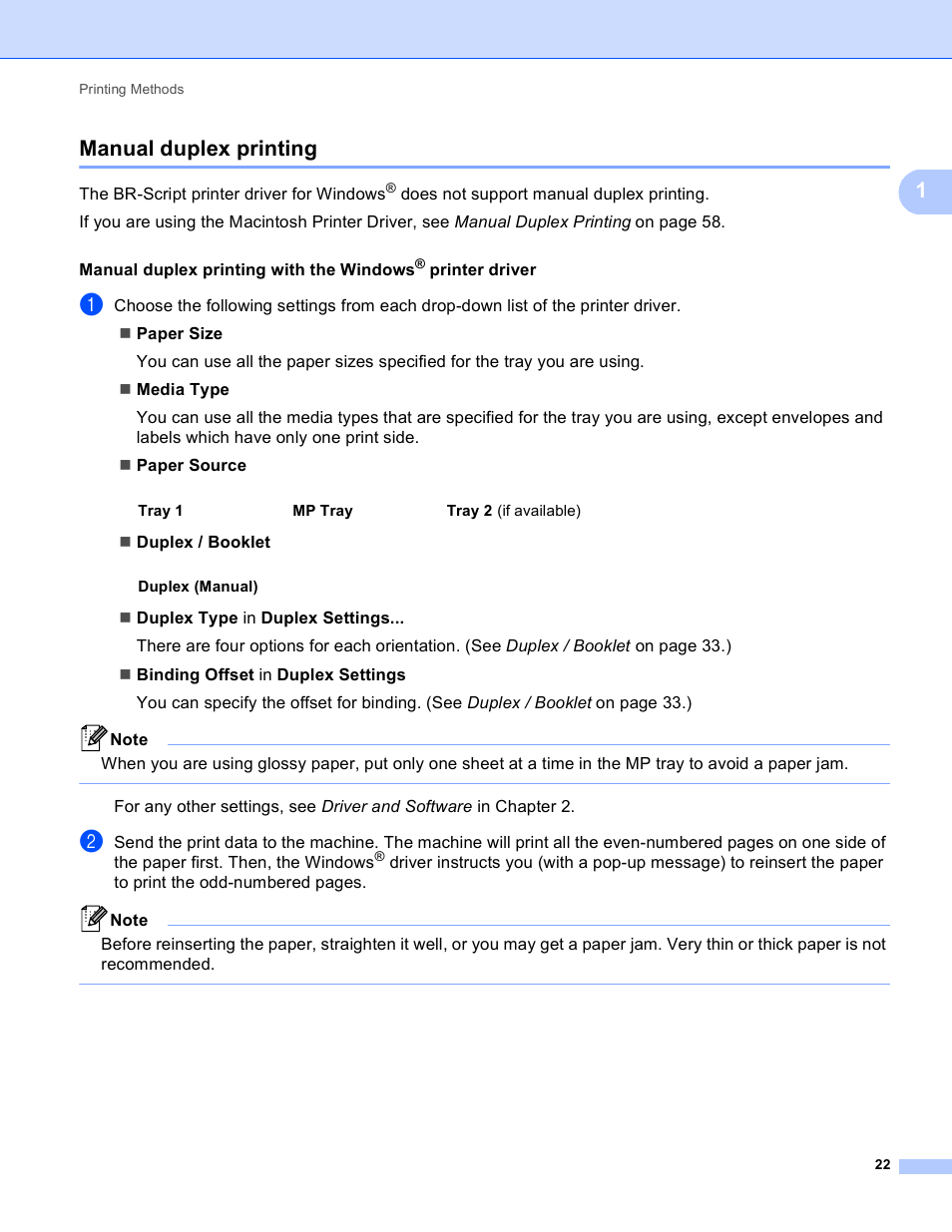 Manual duplex printing, 1manual duplex printing | Brother HL 4570CDWT User Manual | Page 28 / 200