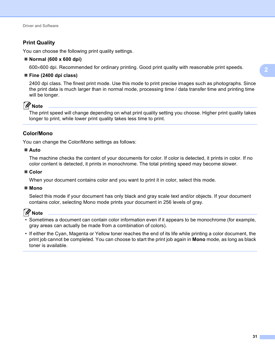 Print quality, Color/mono | Brother HL 4570CDWT User Manual | Page 37 / 200