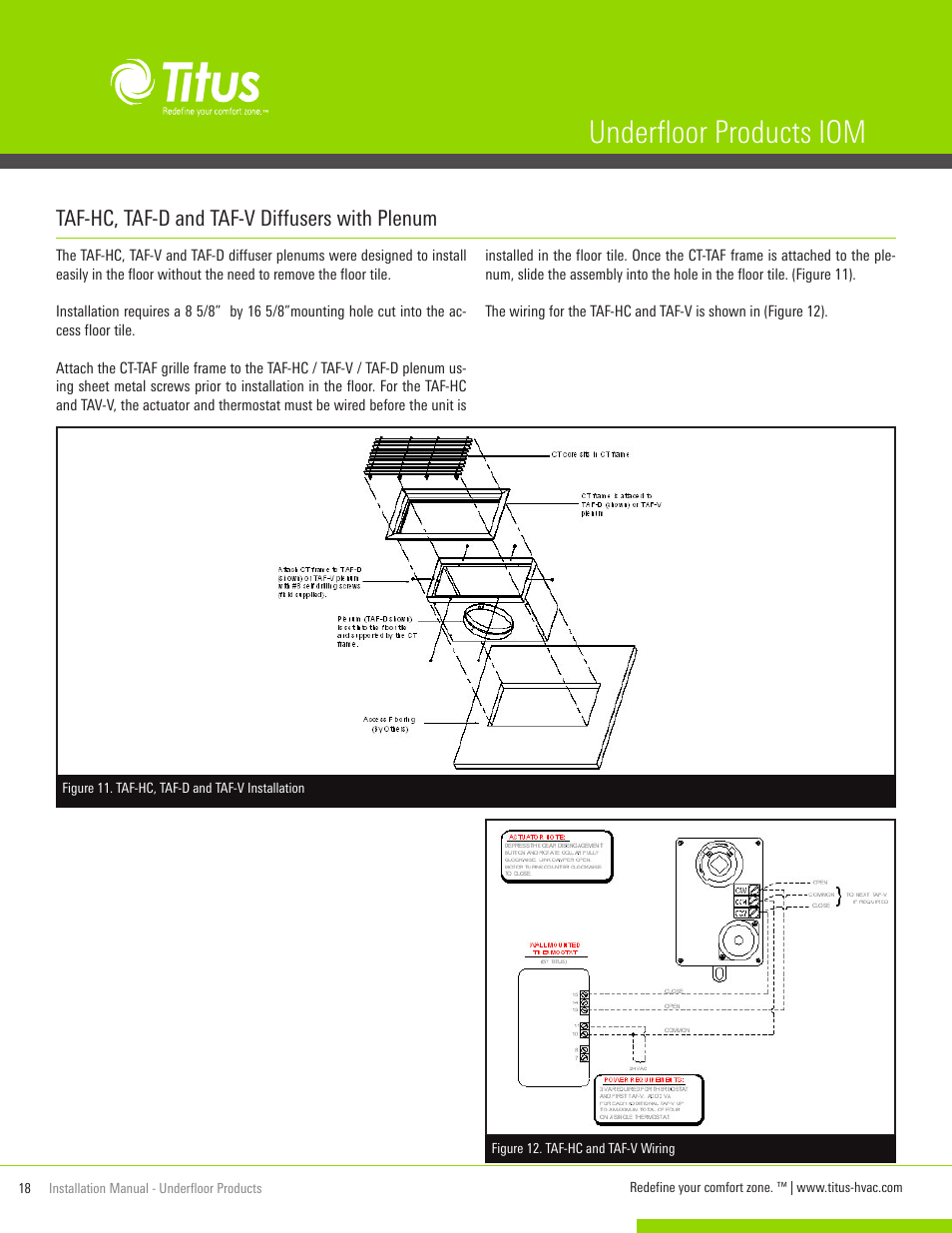 Underfloor products iom, Taf-hc, taf-d and taf-v diffusers with plenum | Titus UnderFloor Products IOM User Manual | Page 18 / 20