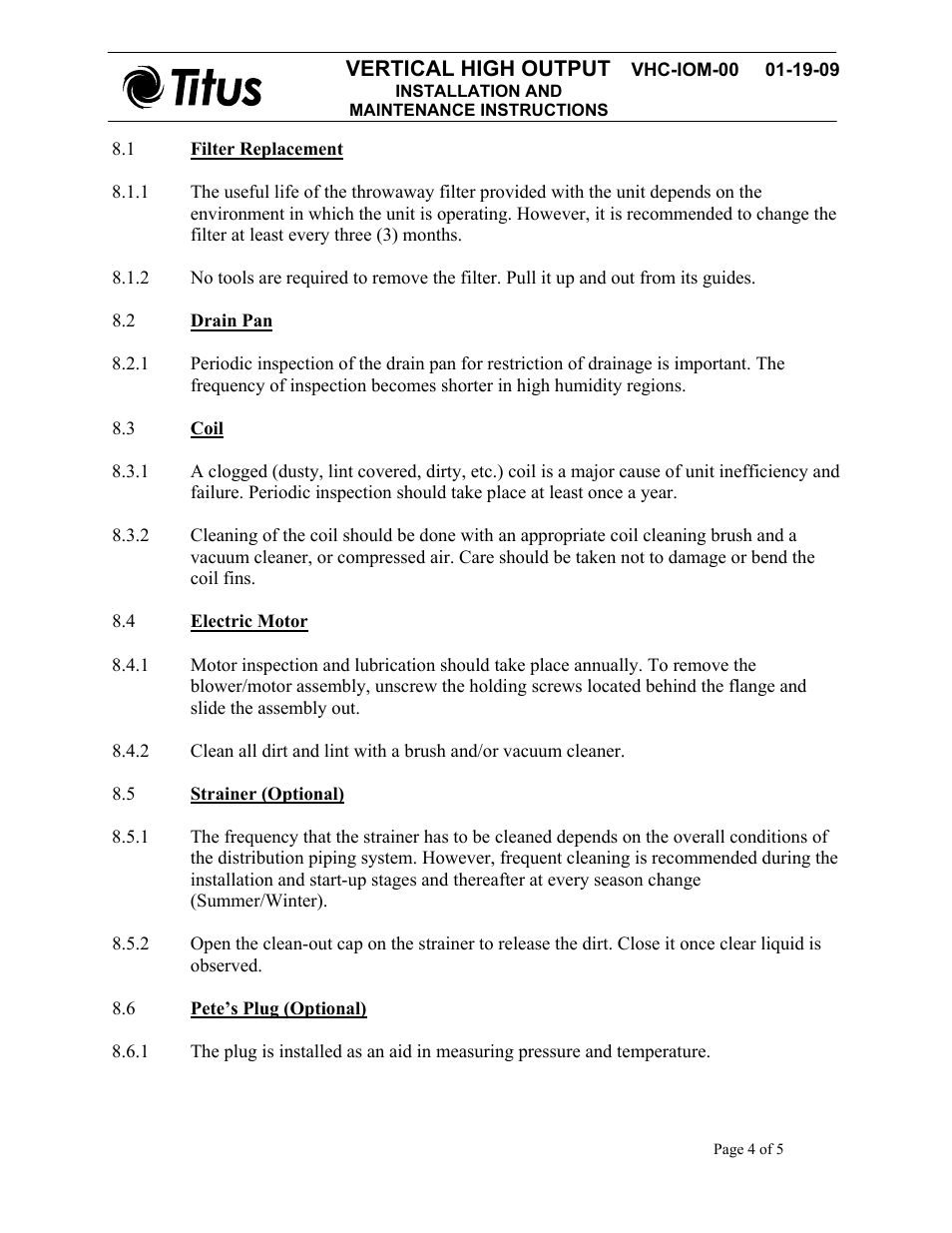 Vertical high output | Titus VHC IOM User Manual | Page 4 / 5