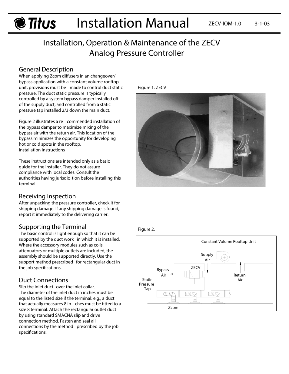 Titus ZECV IOM User Manual | 4 pages