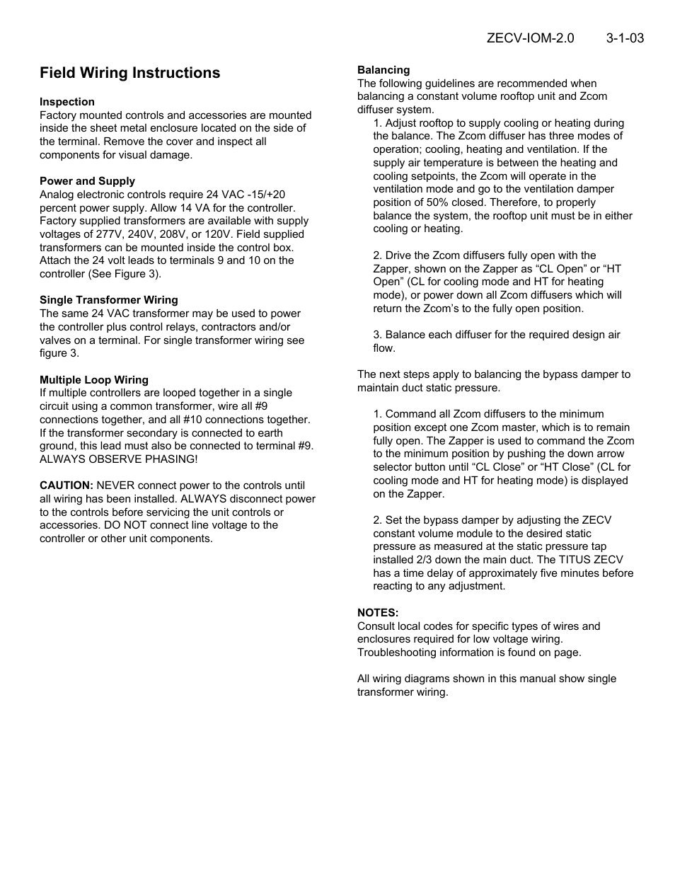 Field wiring instructions | Titus ZECV IOM User Manual | Page 2 / 4