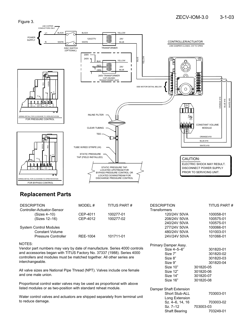 Replacement parts, Figure 3, Caution | Titus ZECV IOM User Manual | Page 3 / 4