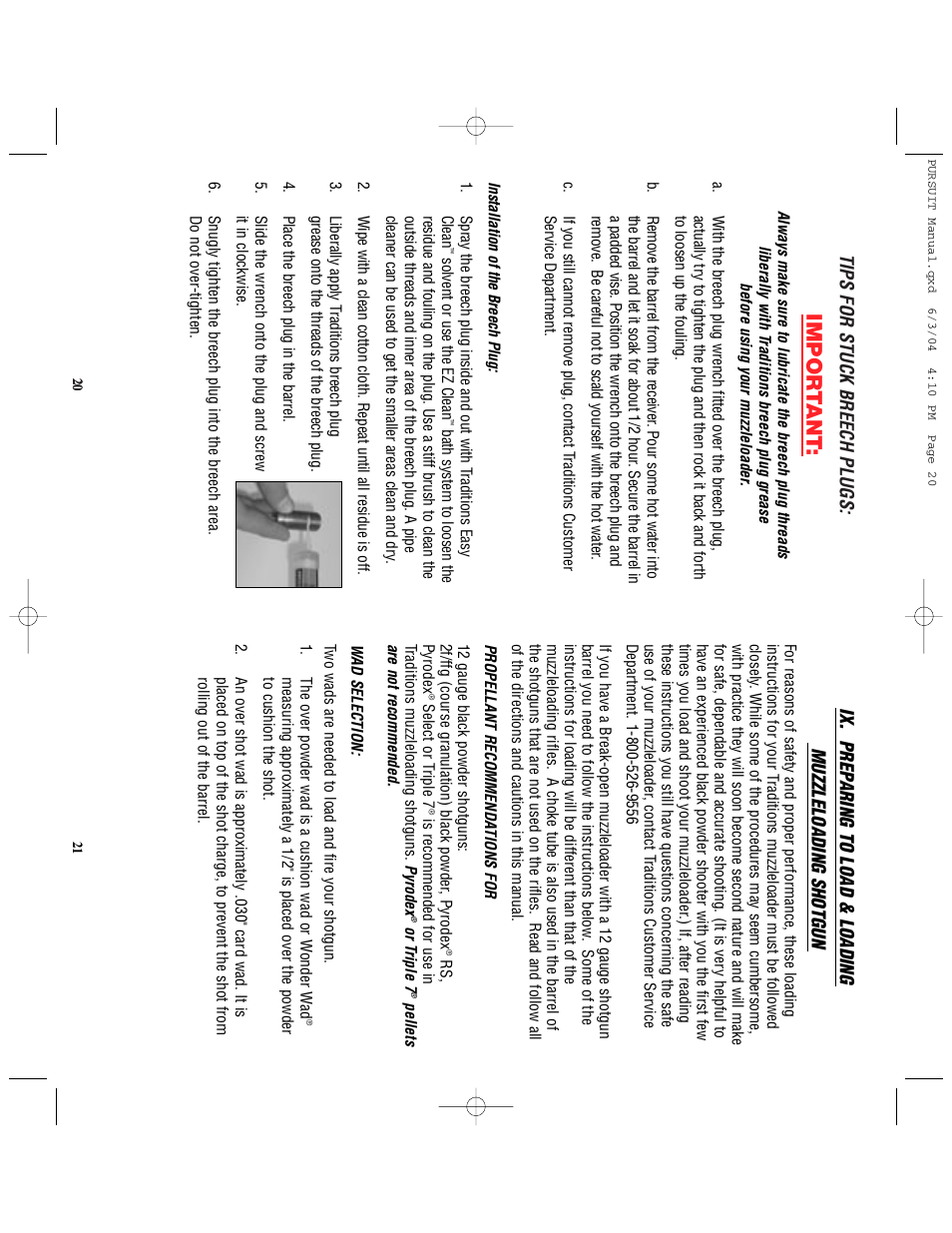 Impor t ant | Traditions PURSUIT (Non-Accelerator Models) User Manual | Page 16 / 26