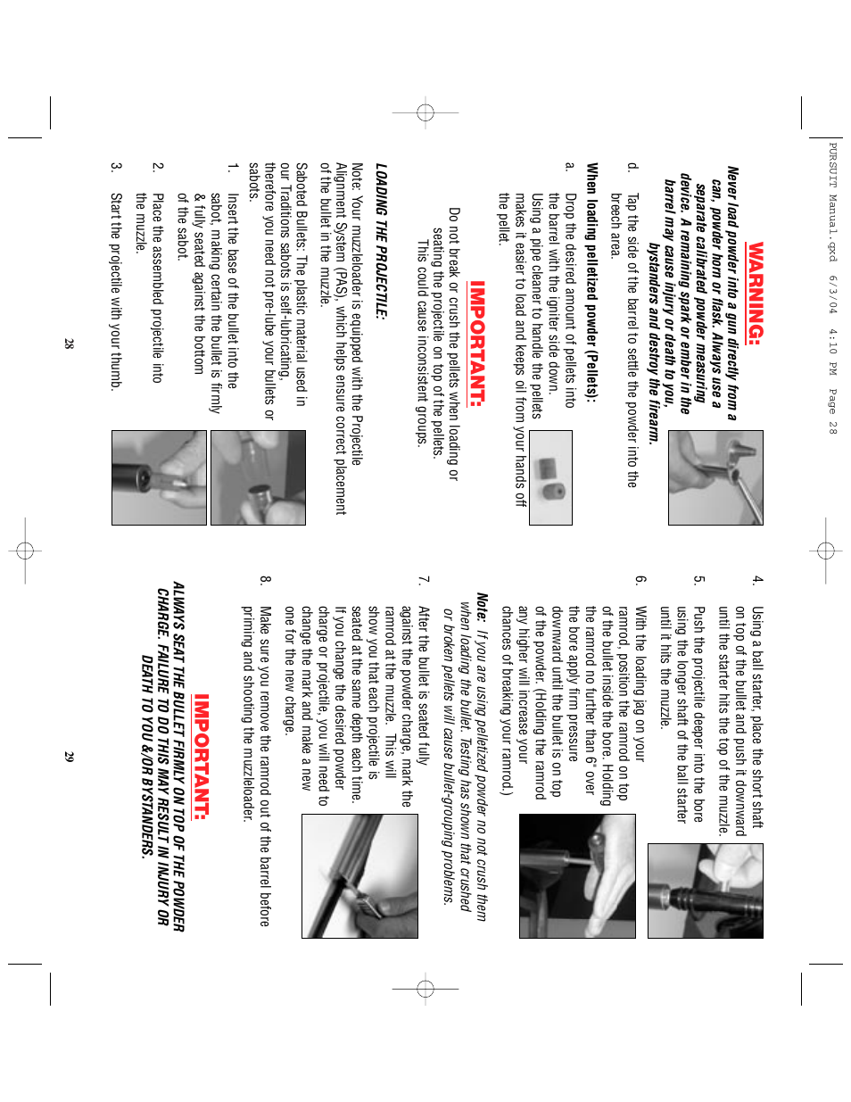 W arning, Impor t ant | Traditions PURSUIT (Non-Accelerator Models) User Manual | Page 20 / 26