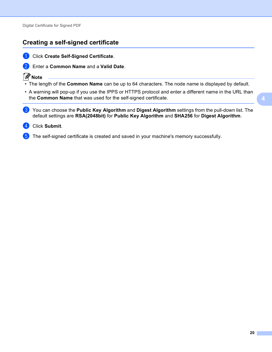 Creating a self-signed certificate, Creating a self-signed certificate uu, 4creating a self-signed certificate | Brother 8910DW User Manual | Page 23 / 31