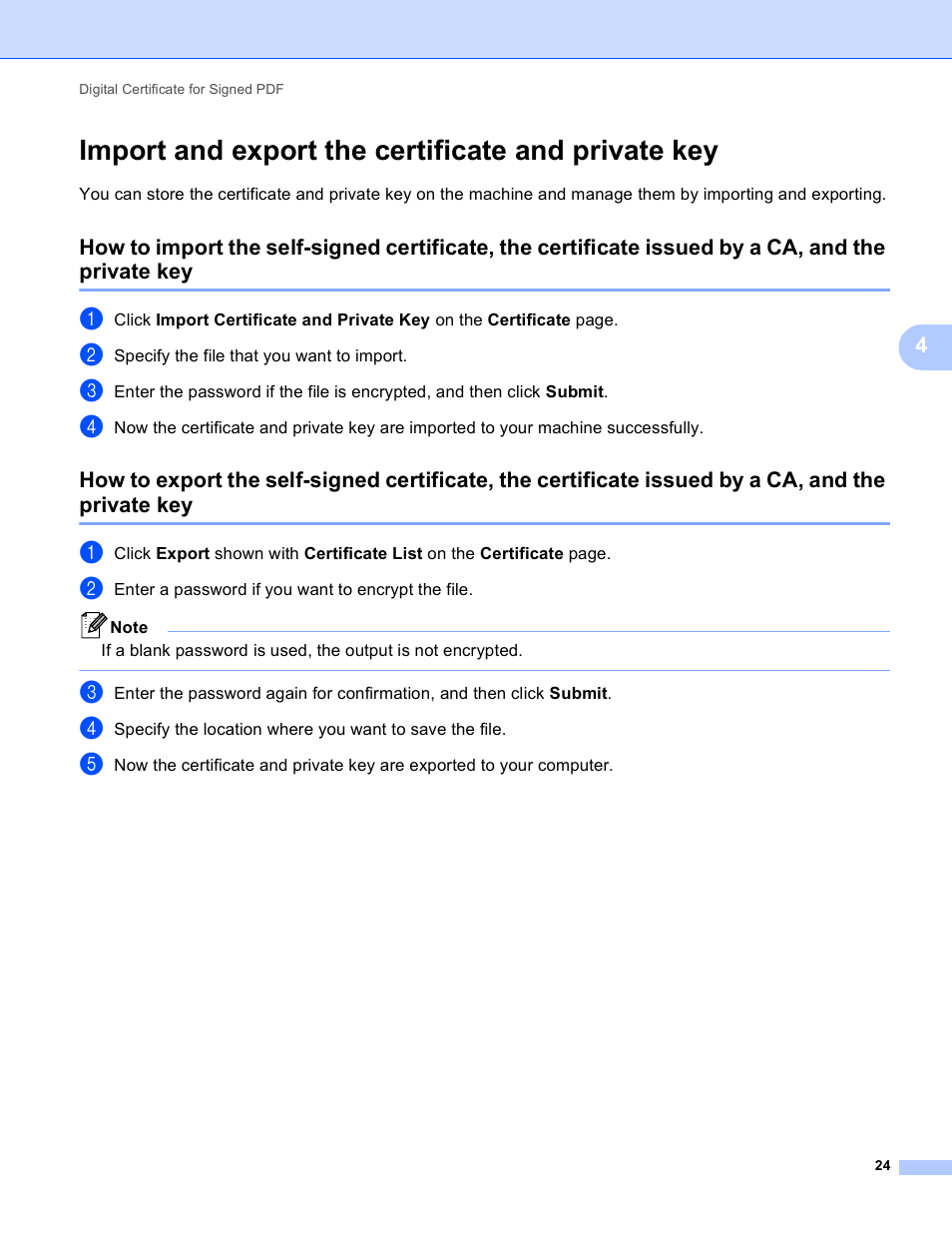 Import and export the certificate and private key | Brother 8910DW User Manual | Page 27 / 31