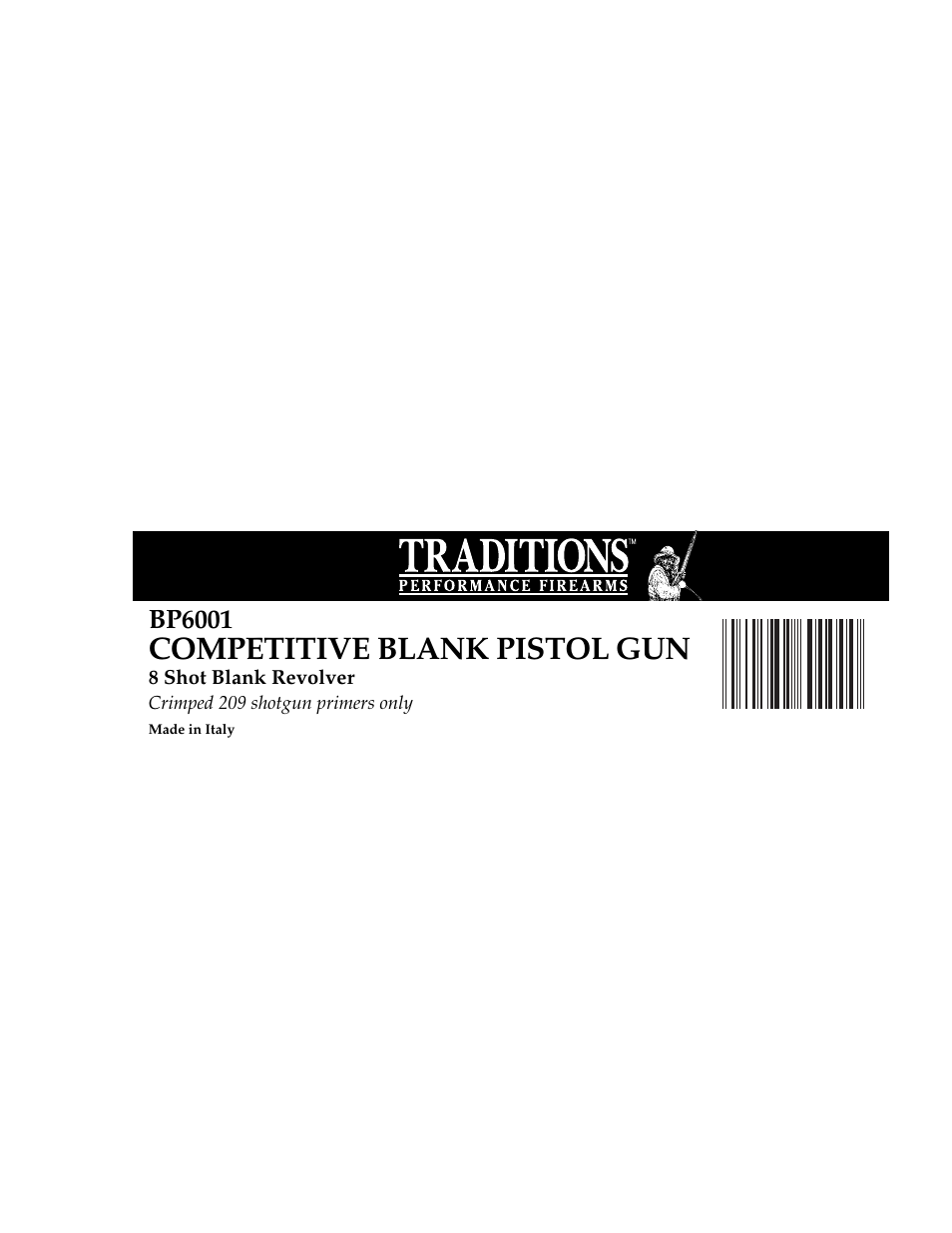 Competitive blank pistol gun, Bp6001 | Traditions BP6001 BlankPistol User Manual | Page 2 / 2