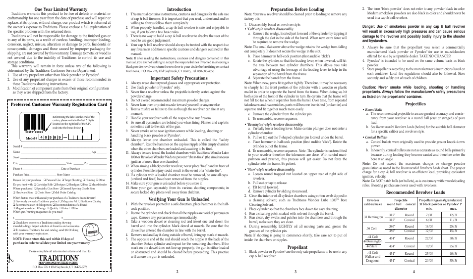 Traditions Black Powder Revolver User Manual | 2 pages