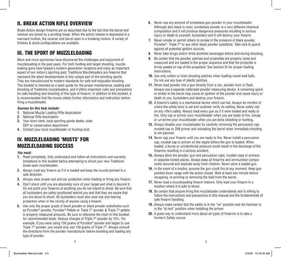 Ii. break action rifle overview, Iii. the sport of muzzleloading | Traditions Buckstalker User Manual | Page 3 / 15