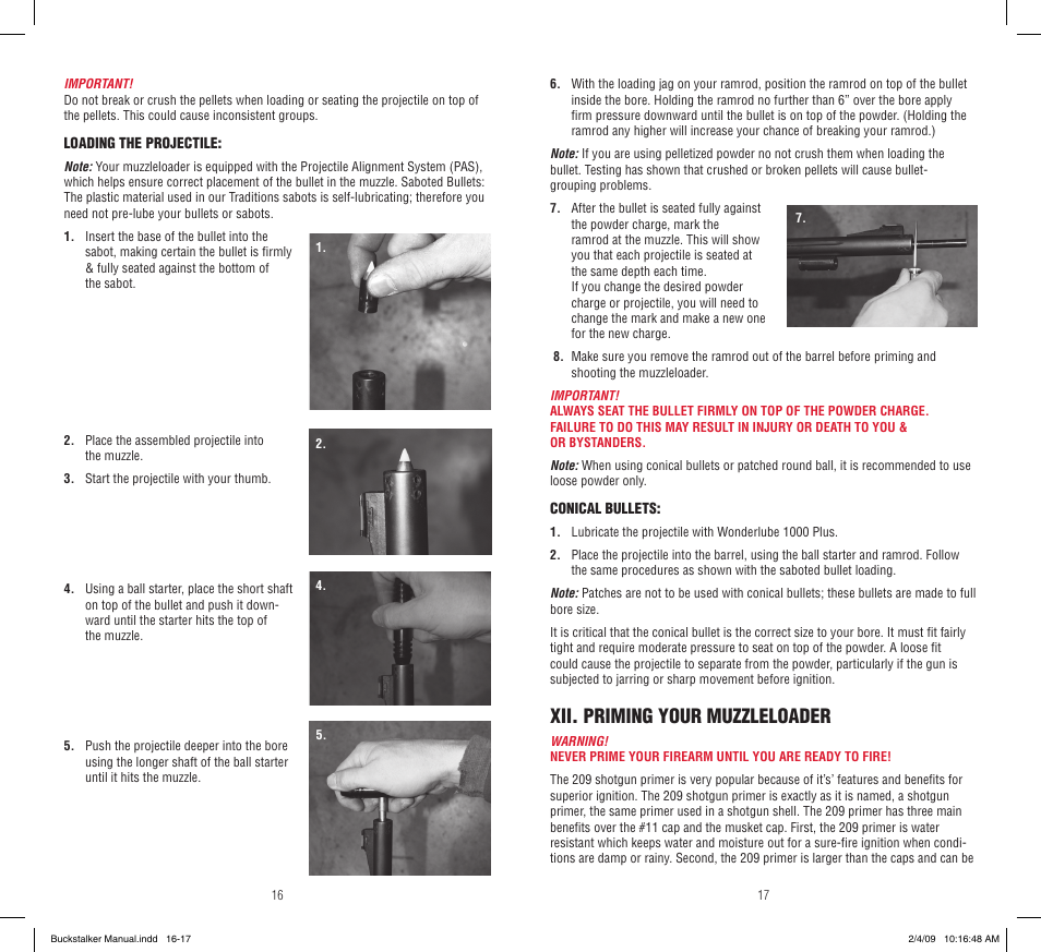 Xii. priming your muzzleloader | Traditions Buckstalker User Manual | Page 9 / 15