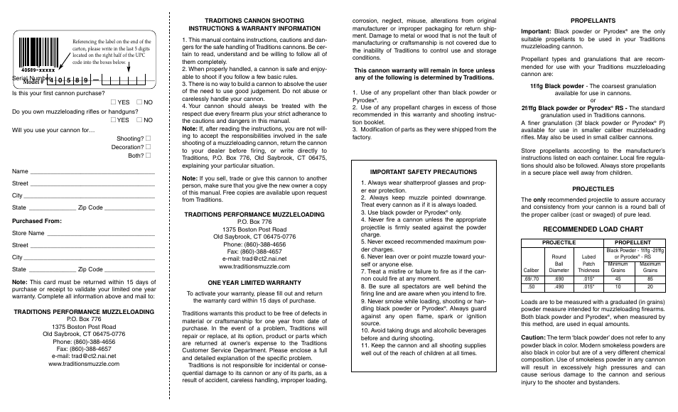 Traditions Cannon User Manual | Page 2 / 2