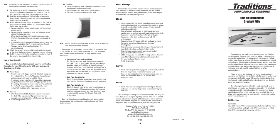 Traditions Crockett Rifle Kit User Manual | 2 pages