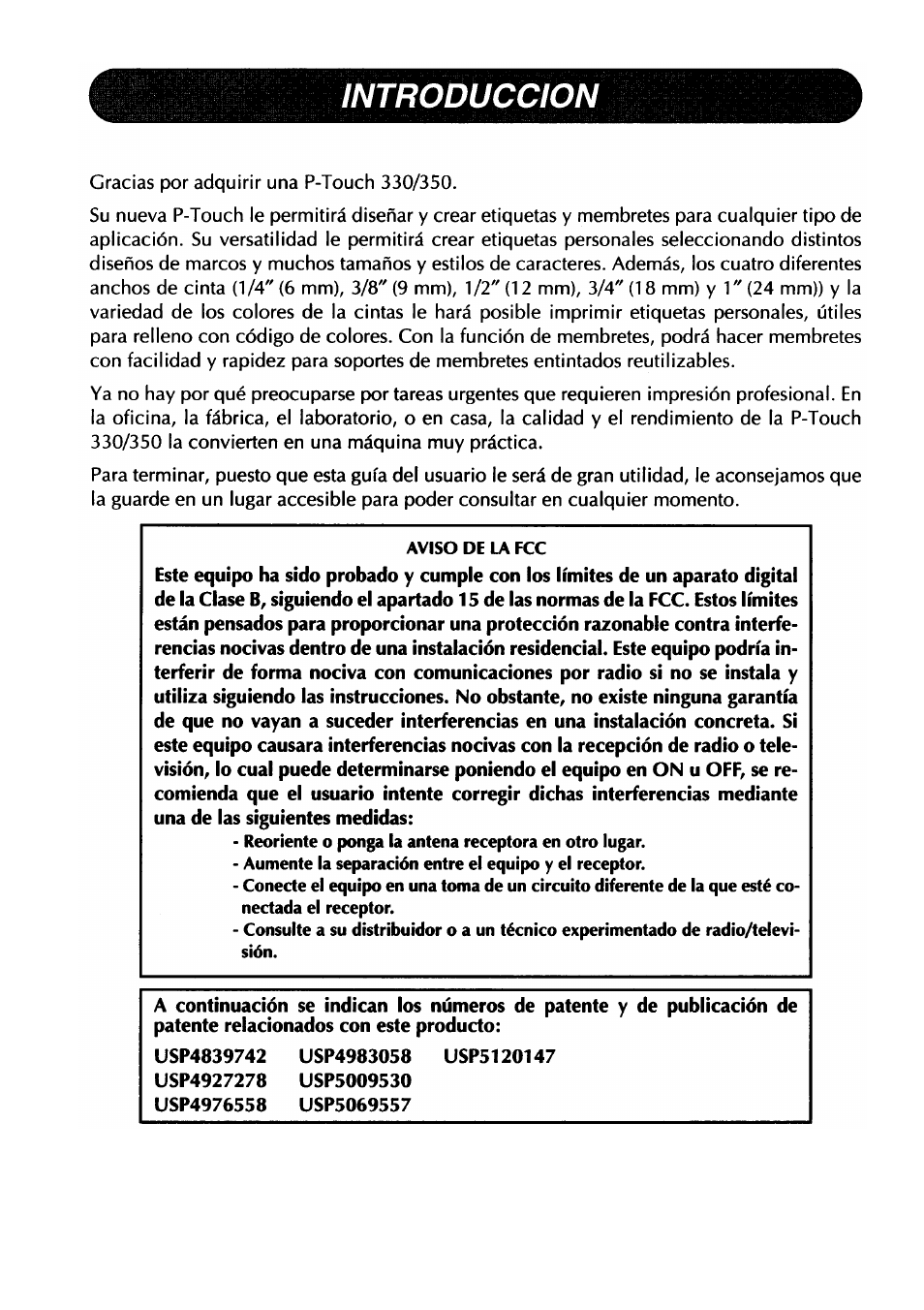 Introduccion | Brother PT-330 User Manual | Page 103 / 150