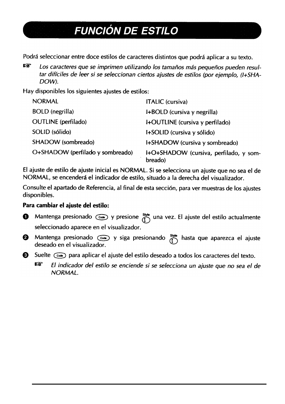Funcion de estilo | Brother PT-330 User Manual | Page 123 / 150