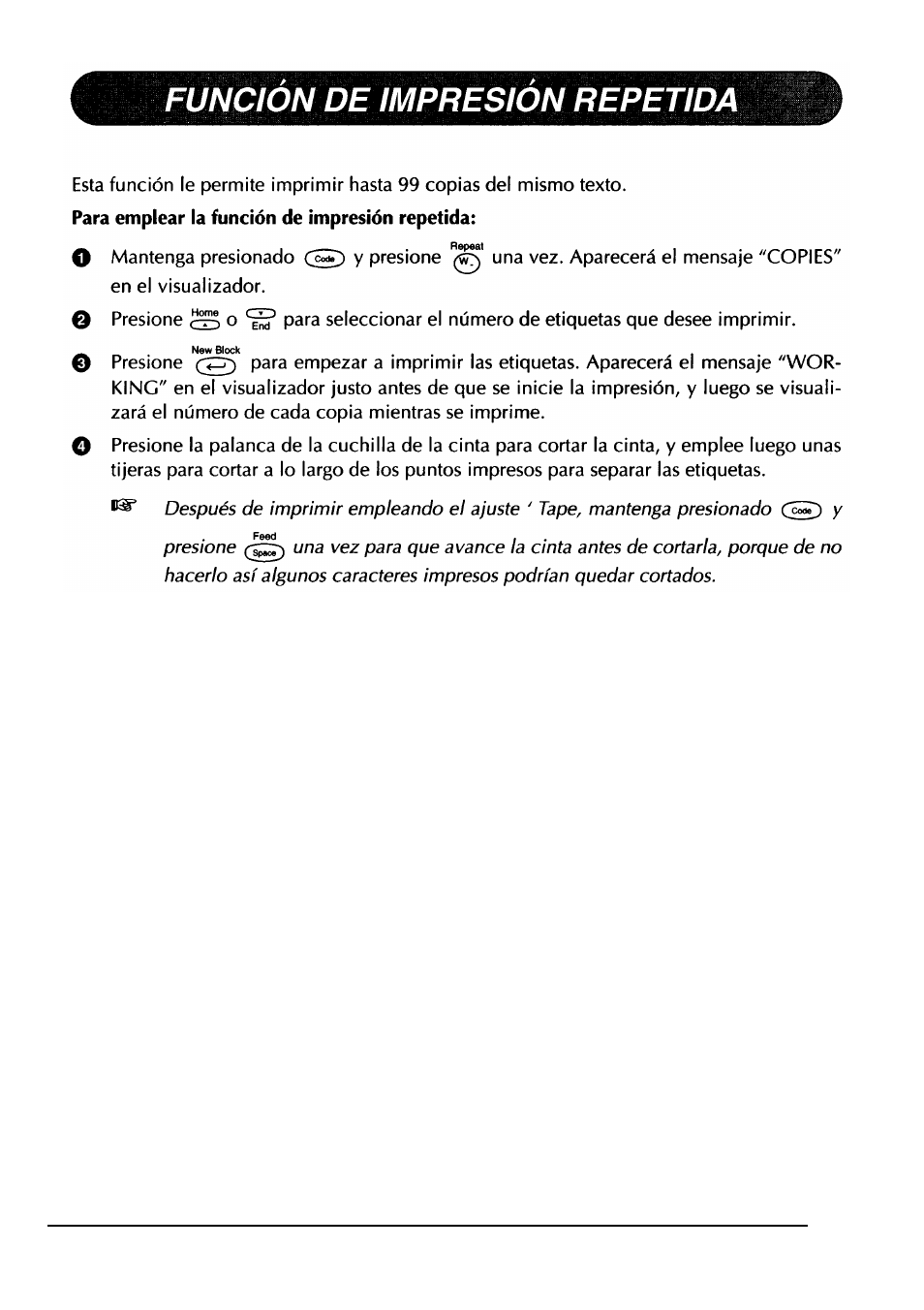 Funcion de impresion repetida | Brother PT-330 User Manual | Page 136 / 150