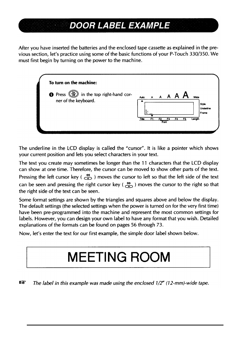 Door label example | Brother PT-330 User Manual | Page 15 / 150