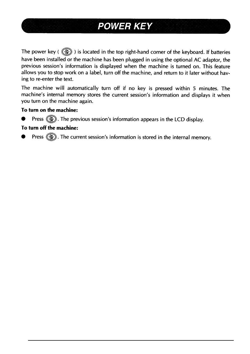 Power key | Brother PT-330 User Manual | Page 31 / 150