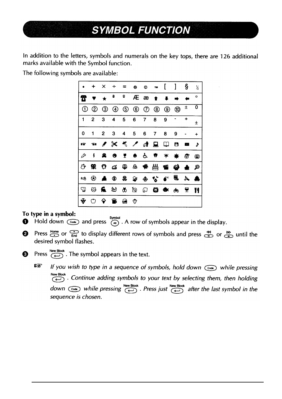 Symbol function, Aa, m | Brother PT-330 User Manual | Page 51 / 150