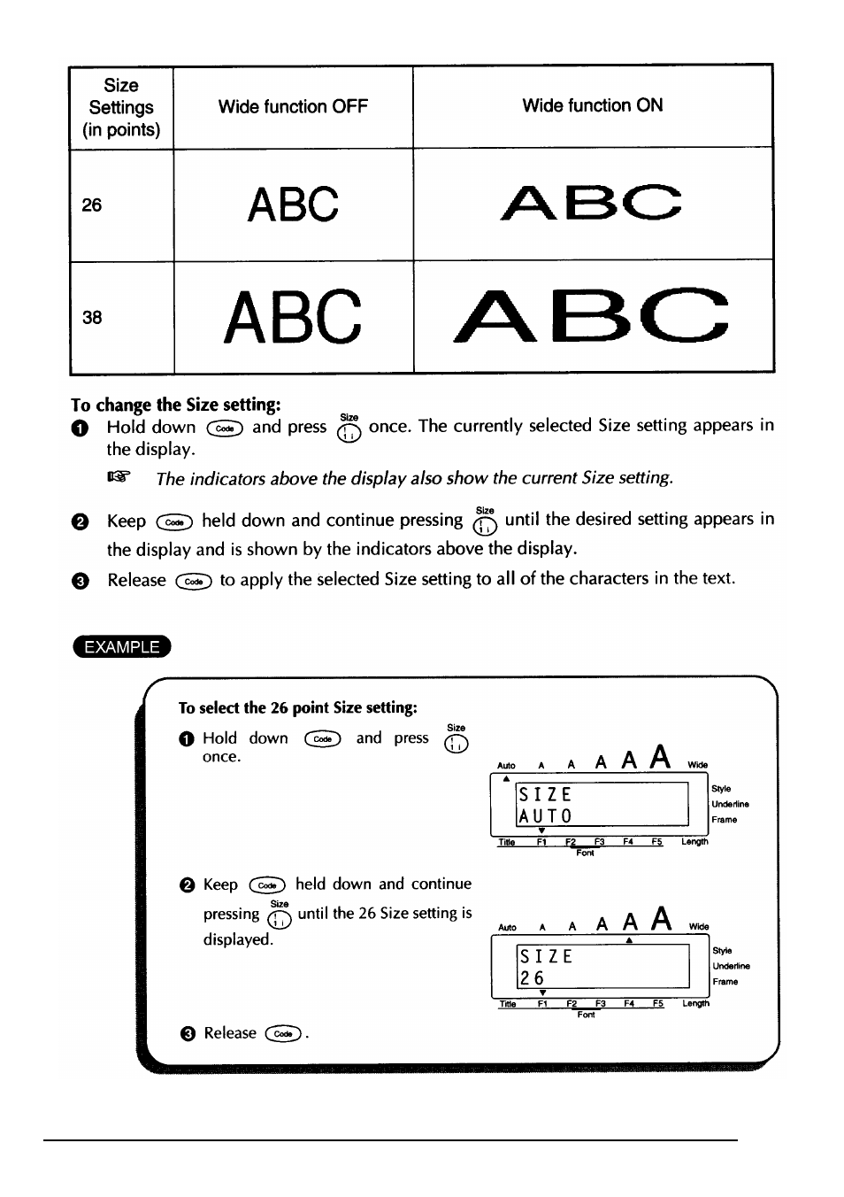 Abc abc, A b c, C t b s | S i z e | Brother PT-330 User Manual | Page 60 / 150