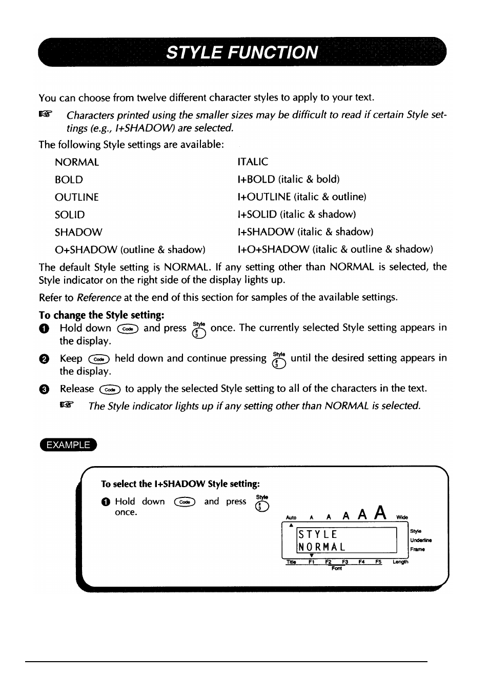 Style function | Brother PT-330 User Manual | Page 62 / 150