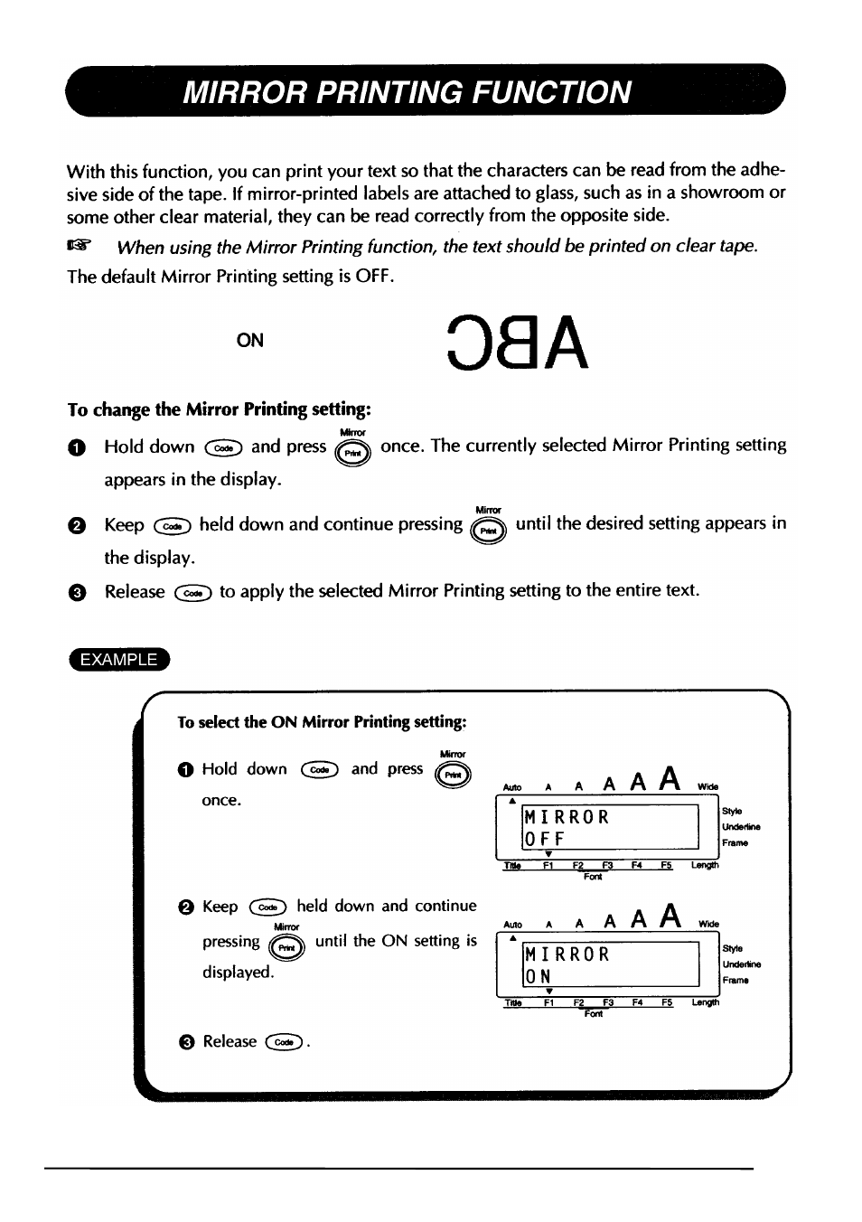 Mirror printing function | Brother PT-330 User Manual | Page 76 / 150