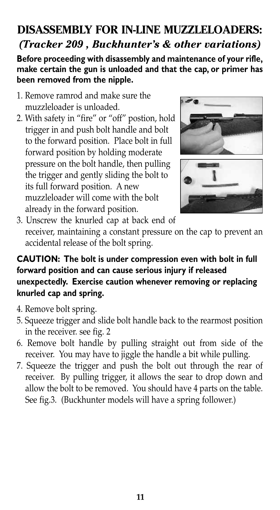 Disassembly for in-line muzzleloaders, Tracker 209 , buckhunter’s & other variations) | Traditions Lightning Ebolt Buckhunter User Manual | Page 17 / 38