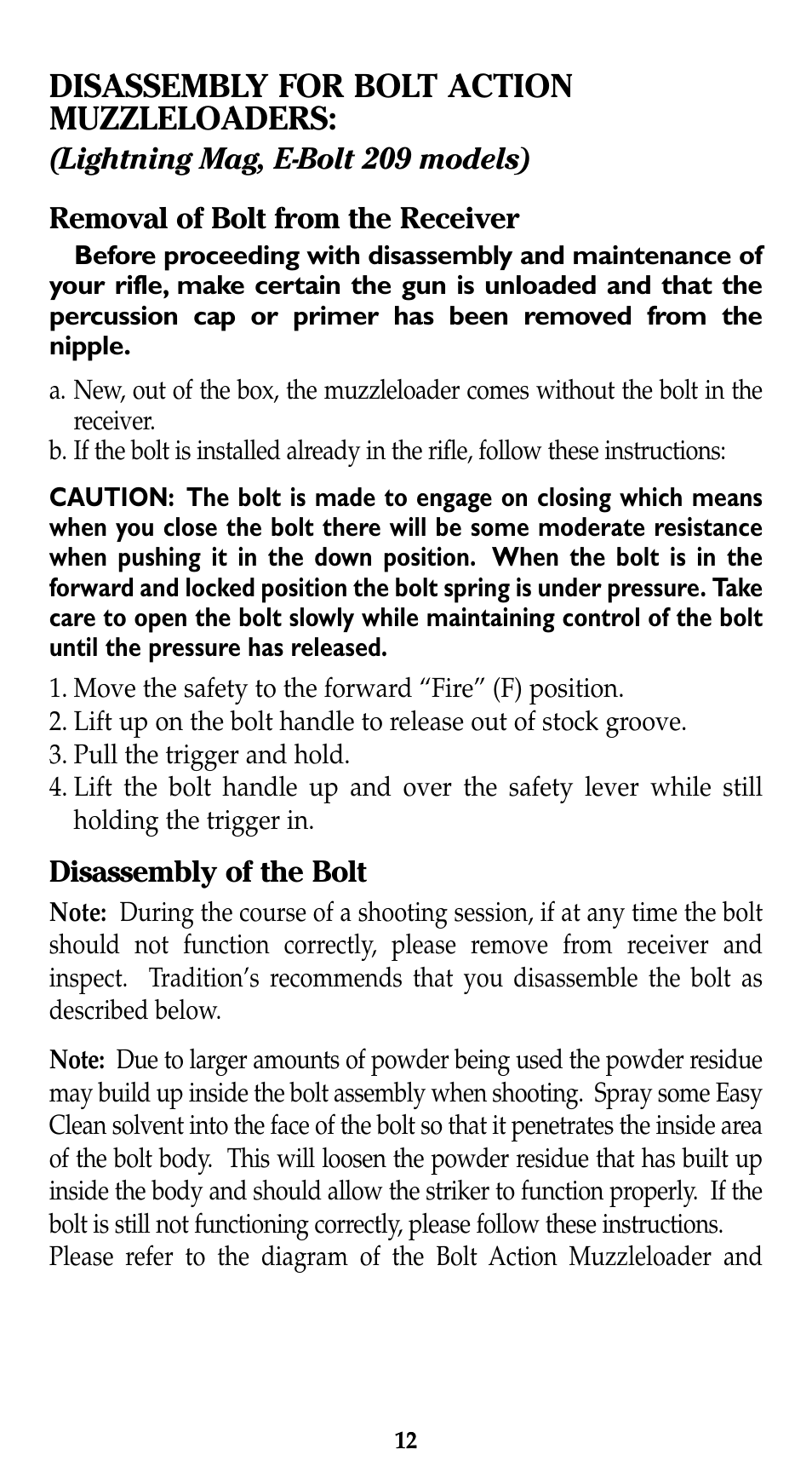 Disassembly for bolt action muzzleloaders | Traditions Lightning Ebolt Buckhunter User Manual | Page 18 / 38