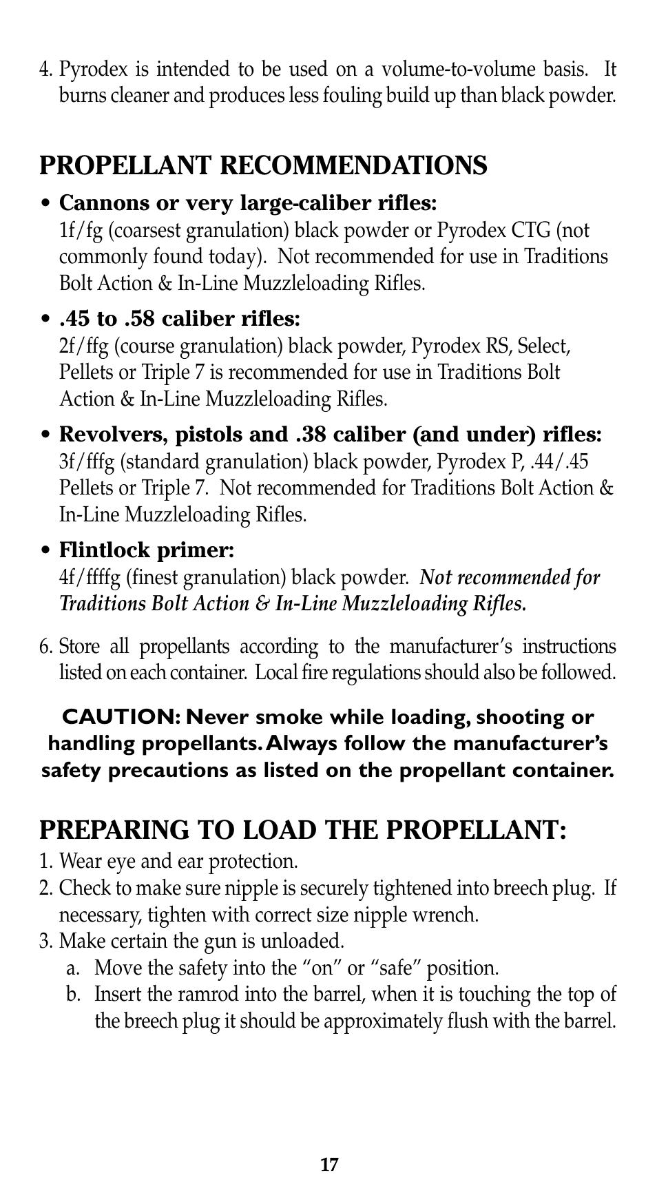 Propellant recommendations, Preparing to load the propellant | Traditions Lightning Ebolt Buckhunter User Manual | Page 23 / 38