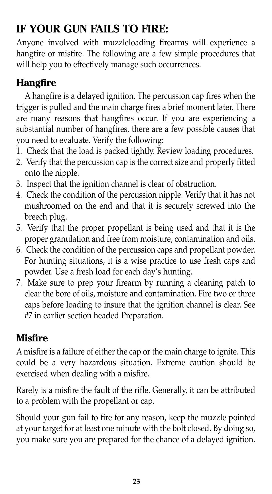 If your gun fails to fire | Traditions Lightning Ebolt Buckhunter User Manual | Page 29 / 38