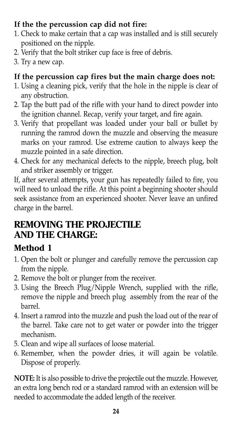Removing the projectile and the charge | Traditions Lightning Ebolt Buckhunter User Manual | Page 30 / 38