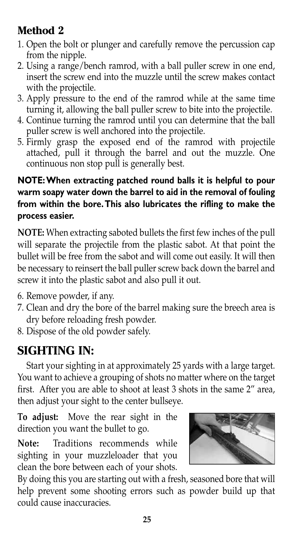 Sighting in | Traditions Lightning Ebolt Buckhunter User Manual | Page 31 / 38