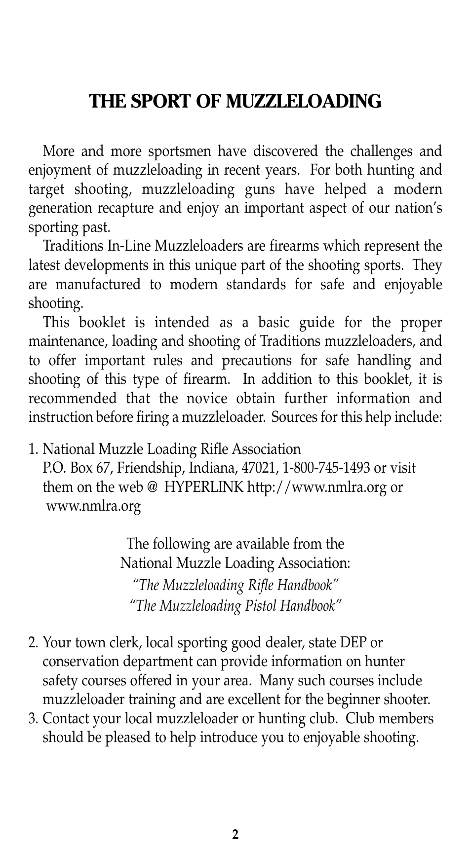 The sport of muzzleloading | Traditions Lightning Ebolt Buckhunter User Manual | Page 8 / 38