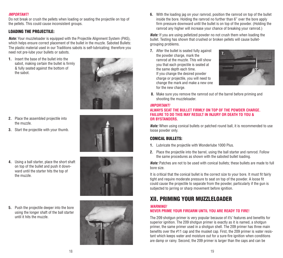 Xii. priming your muzzleloader | Traditions Pursuit Accelerator User Manual | Page 10 / 15