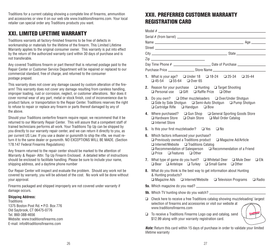 Xxi. limited lifetime warranty | Traditions Pursuit Accelerator User Manual | Page 14 / 15
