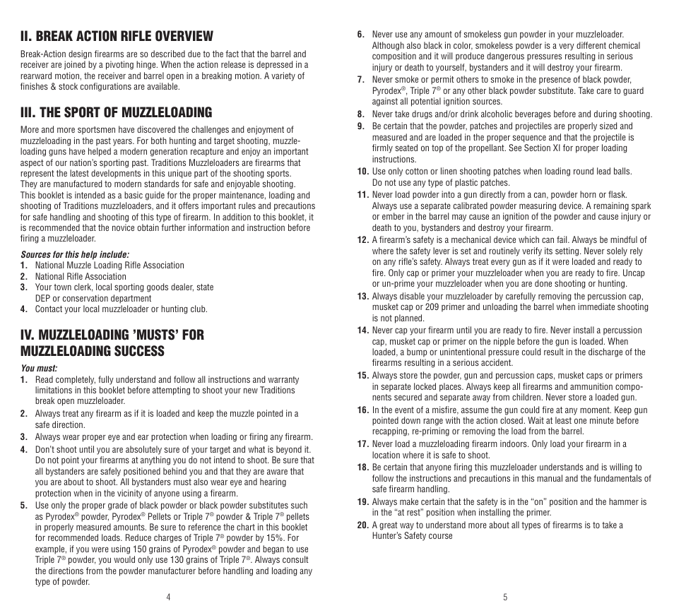 Ii. break action rifle overview, Iii. the sport of muzzleloading | Traditions Pursuit Accelerator User Manual | Page 3 / 15